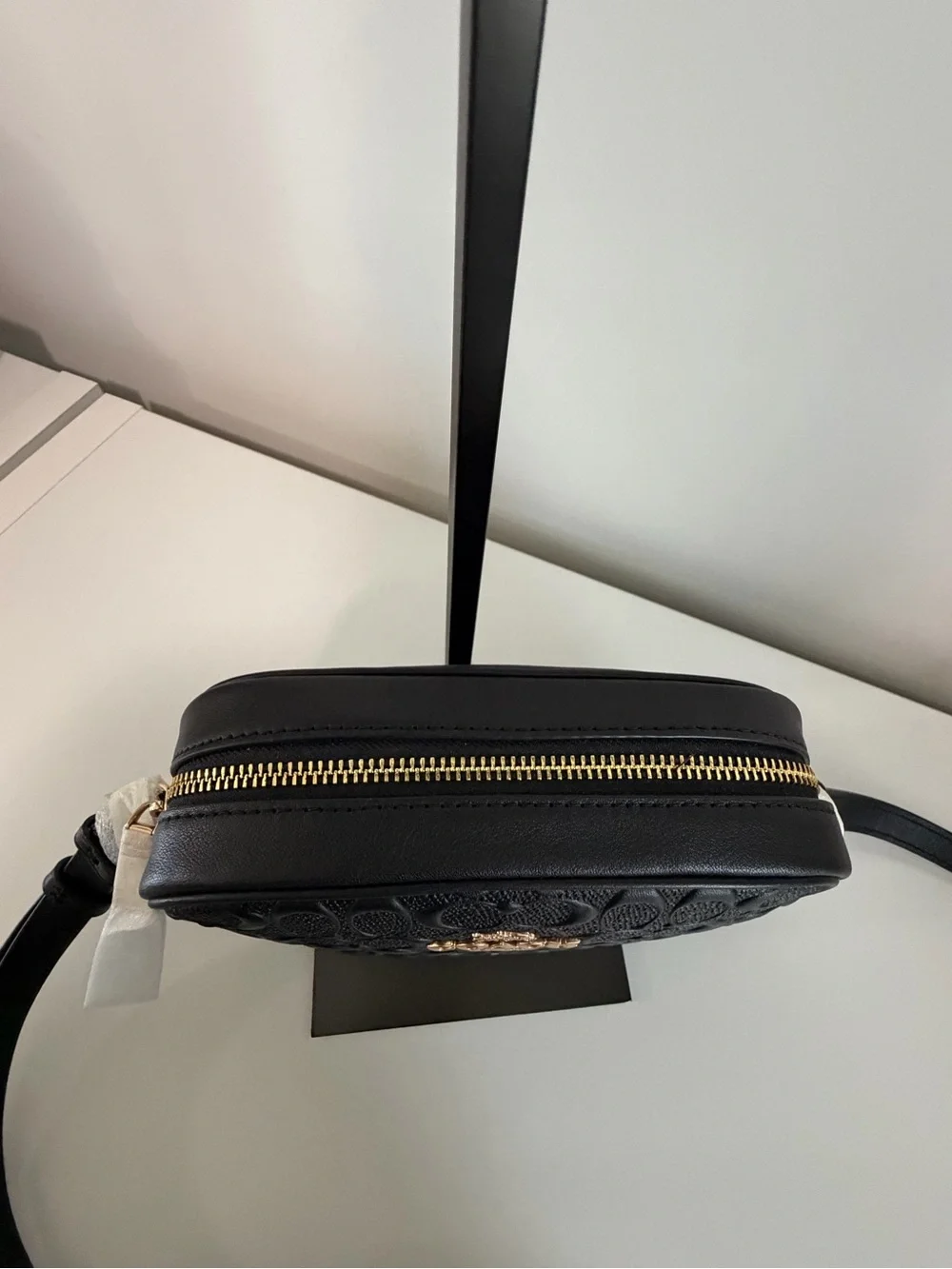 Coach Black Embossed Signature Crossbody with Gold Logo